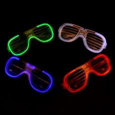 PARTYHAE LED 線控發光百葉窗眼鏡 4件組, 紅色, 綠色, 藍色, 白色, 1套