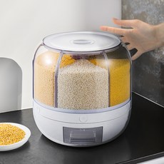 Jongeullobeol 簡易分離雜糧分類一鍵式旋轉米桶 6格防蟲型, 白色