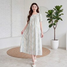 알럽홈 여성용 셀프 촬영 스퀘어넥 패턴 롱 임산부 드레스 L263-0307