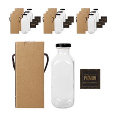 方形奶茶玻璃瓶 500ml+黑蓋+貼紙 9M+盒子包裝, 10組