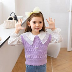 女童款珍珠蝴蝶結裝飾背心