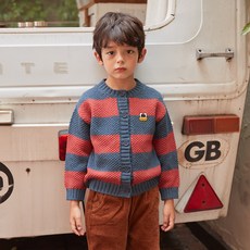 pancoat 大眼刺繡條紋麻花開衫外套