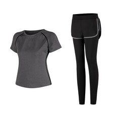 女款時尚瑜伽短袖T恤+短褲內搭褲組