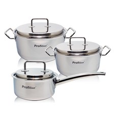 HANIL STAINLESS STEEL Profiline電磁爐適用5層304不鏽鋼鍋具組 3件組, 單鍋16cm+正水20cm+24cm, 銀色
