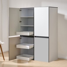 엘리에셀 비스포크 오브제 600 3서랍 광폭 다용도 선반 5단 키큰 틈새 수납장 방문설치, 화이트그레이