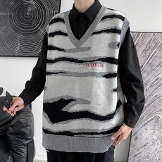 男款季節像素斑馬紋日常針織背心