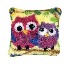 ULTRAFASHION 蓬鬆 閂鎖鉤刺繡 地墊 靠墊 地毯 家居裝飾 技巧 DIY 材料包, 1個, B05 靠墊 貓頭鷹