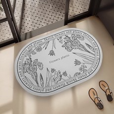 hellogem 花卉素描風珪藻土吸水地墊, 1個, 鳶尾花