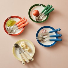 摩登屋豆豆餐具甜點 4種*3入組, 1套, 4 把湯匙 + 4 把叉子 + 4 把奶油刀, 混色