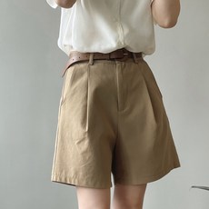 Elsso 女款日常基本款棉質短褲 + 腰帶組