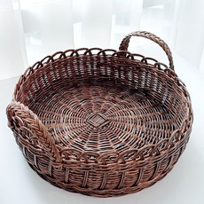 Rattan Shop 藤木圓形手把藤編籃 J083H, 棕色, 1個