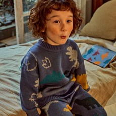 Matilda ny 孩童恐龍羊毛棉質圓針織毛衣上衣