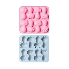 B Home Baking 手柄動物造型矽膠蛋糕模具8入組, 1套, 藍色, 粉紅色