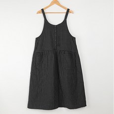 BBAEBBAE 女款厚實刷毛棉格紋吊帶長版連身裙, 深灰色