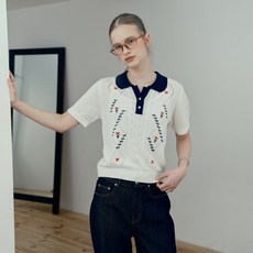 JUCY JUDY 女款亞麻刺繡翻領針織衫 J1KT322C