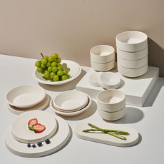 L'assiette Dillo 4人份家用碗盤組 19p, 冬季白, 飯碗 4p + 湯碗 4p + 小菜盤(小) 2p + 小菜盤(大) 2p + 圓盤(小) 2p + 圓盤(大) + 長方盤 + 多用途碗 + 醬料碟 2p, 1套