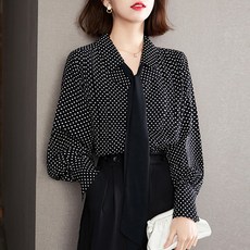 POPLAR NC 圓點圖案領帶長袖襯衫