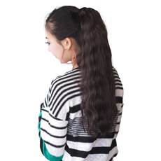 GabalNara 女用綁帶式馬尾假髮片 水波紋捲 50cm, 自然黑, 1個