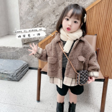 孩童拼色格紋刷毛外套