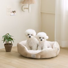 Woolly 狗狗蓬鬆圓形坐墊, 米色, 1個