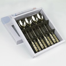 QUEEN SENSE 鈦金長壽龜湯筷4入禮盒組 + 收納盒, 湯匙 4p + 筷子 4p, 混合色, 1套