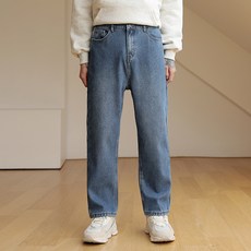 PLAYS 男性刷毛水洗寬版丹寧褲