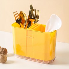 묘먀미 산뜻 벽걸이 2구 칸막이 수저통 FM162, 옐로우, 1개