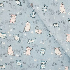 르우홈 대폭 20수 면 패브릭 원단 고양이발자국, 블루, 1개