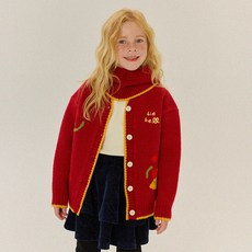 Liebello 女童款 Pizza 冬季荷葉邊開襟衫 + 巴拉克拉法帽套組