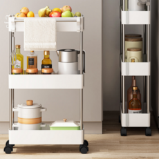 Logro移動式縫隙收納櫃滑動窄型置物架 3層, 白色