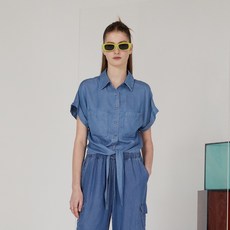 쥬시쥬디 여성용 J 텐셀 타이 디테일 반팔셔츠 ON JYWS32EA