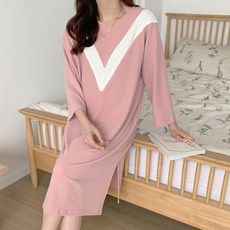 BORIMOM 孕婦拉鍊哺乳V領拼色連身裙 M466