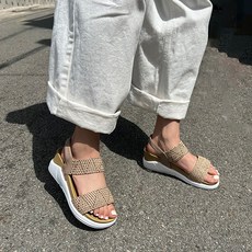 bellepe 女款 Vintori 5.3公分中跟休閒日常圖案繫帶彈力涼鞋, 米色, 235