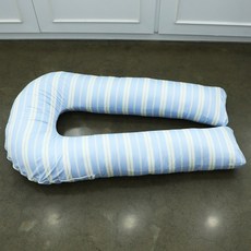 Daeil Company 混搭條紋 U型身體抱枕套, 藍色 + 白色