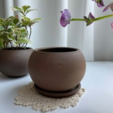 앙비까사 진주 토분 화분 + 받침 세트, 브라운, 1개