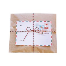 크리스마스 포장봉투 페이퍼백 50p + 프롬산타 스티커 대 50p + 리오트와인끈, 크라프트, 50세트