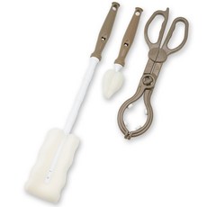 베이비베어 국내 제조 일자형 젖병솔 + 젖꼭지솔 + 젖병집게 세트, 1세트, 브라운