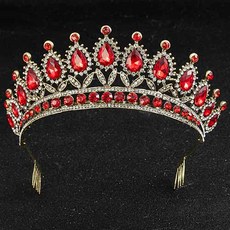 美麗下擺串珠點綴自助婚紗皇冠 asd025, 紅色, 1個