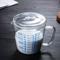 아메리칸로드 유리 뚜껑있는 블루 글씨 전자레인지 사용 계량컵 HR1760, 투명, 1개, 500ml