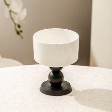 Parajuni 獨特木質立架白色陶瓷咖啡廳冰淇淋杯 HJ1213, 黑色, 2個