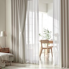 Nouveau Deco 舒適我家 Delua 穿針式遮光窗簾組, 淺米色 亮面