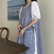 Hansday 格紋迷你開衩圍裙, 1個, 藍色格紋