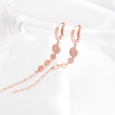 女款方晶鋯石鍊式垂墜易扣式金針艾斯賓耳環 14K JR421 + 附收納盒