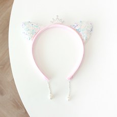 女童款亮片迷你皇冠貓耳耳環髮箍