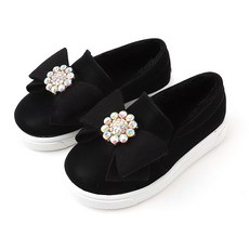 Rulushu女童款花朵寶石甜美蝴蝶結絨毛懶人鞋 JS04