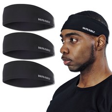 윈어블 스포츠 헤어밴드, 3개, 블랙