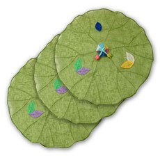 happytool 樹葉苧麻拼布餐桌罩 綠色, 3個