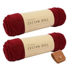 브랜드얀 올 뉴 코튼롤 뜨개실 2p + 솔트레지 + 가죽라벨, 26 버건디, 1개
