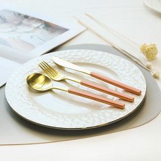 보겐 아르망 골드 양식 커트러리 세트, 피치, 디너나이프 + 디너스푼 + 디너포크, 1세트