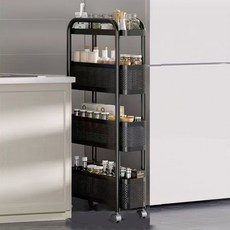 예홈 타공 이동식 틈새 수납장 4단, 블랙